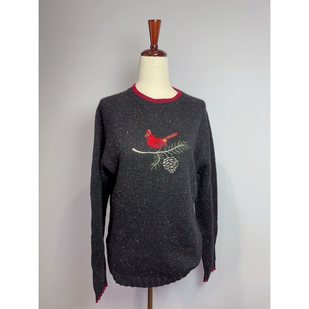 Woolrich Women's Medium Cardinal Bird Speckled Sweater Knit Pullover Ramie Blend
